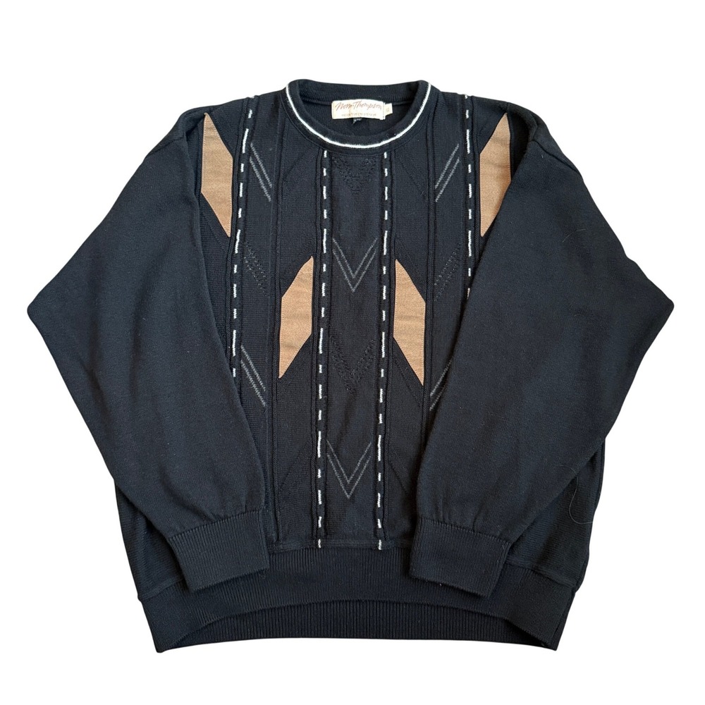 Vintage‎ Norm Thompson Coogi Style Black Sweater XL 90s Textured Knit Crewneck